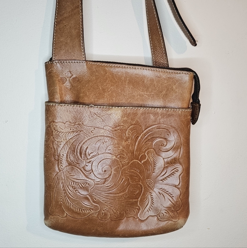 Patricia Nash Stripes Sling Florence Tuscan Crossbody Bag Leather Hand Tooled - Picture 2 of 9